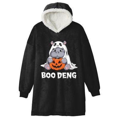 Funny Halloween Moo Deng Baby Hippo Boo Deng Ghost Costume Hooded Wearable Blanket
