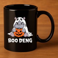 Funny Halloween Moo Deng Baby Hippo Boo Deng Ghost Costume 11oz C Handle Ceramic Mug