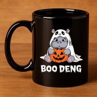 Funny Halloween Moo Deng Baby Hippo Boo Deng Ghost Costume 11oz C Handle Ceramic Mug