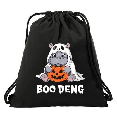 Funny Halloween Moo Deng Baby Hippo Boo Deng Ghost Costume Drawstring Bag