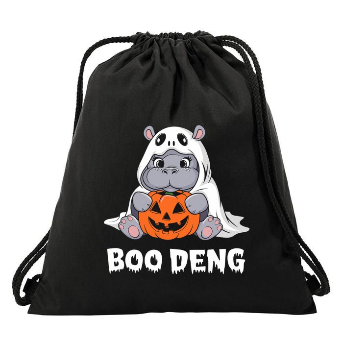 Funny Halloween Moo Deng Baby Hippo Boo Deng Ghost Costume Drawstring Bag