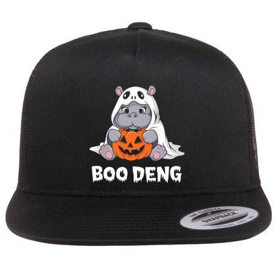 Funny Halloween Moo Deng Baby Hippo Boo Deng Ghost Costume Flatbill Hat