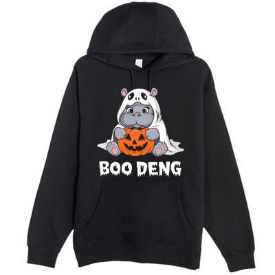 Funny Halloween Moo Deng Baby Hippo Boo Deng Ghost Costume Premium Pullover Hoodie