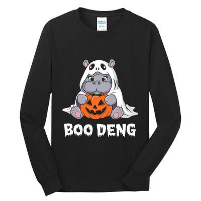 Funny Halloween Moo Deng Baby Hippo Boo Deng Ghost Costume Tall Long Sleeve T-Shirt