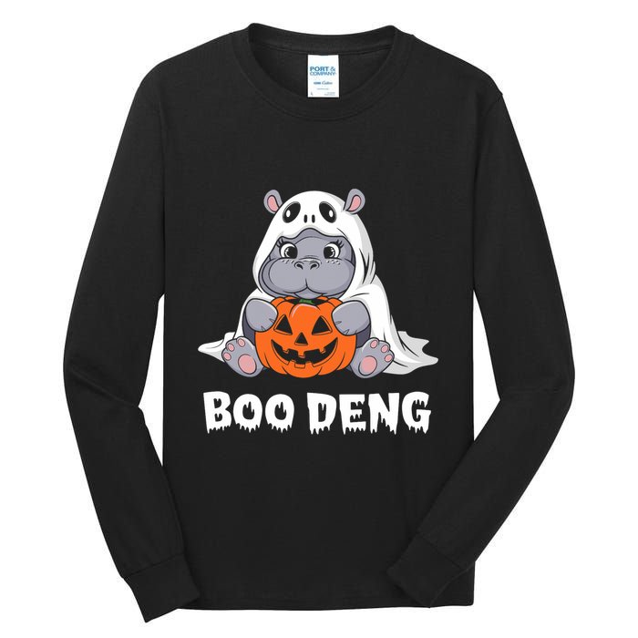 Funny Halloween Moo Deng Baby Hippo Boo Deng Ghost Costume Tall Long Sleeve T-Shirt