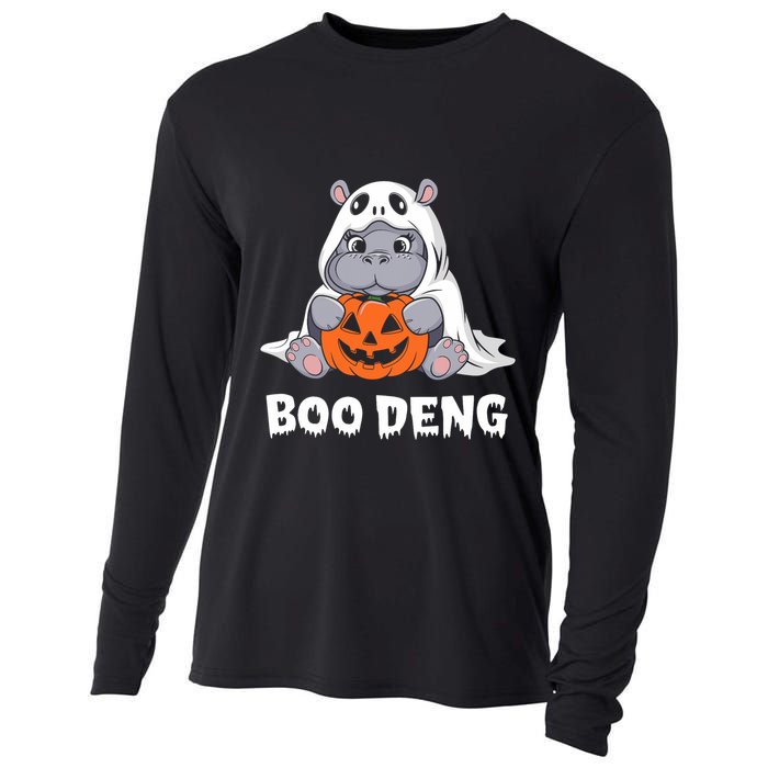 Funny Halloween Moo Deng Baby Hippo Boo Deng Ghost Costume Cooling Performance Long Sleeve Crew