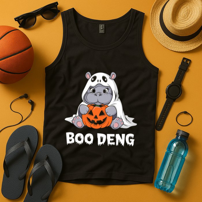 Funny Halloween Moo Deng Baby Hippo Boo Deng Ghost Costume Tank Top