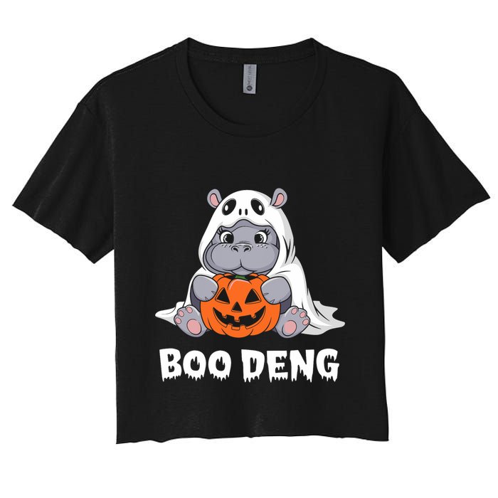 Funny Halloween Moo Deng Baby Hippo Boo Deng Ghost Costume Crop Top