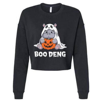 Funny Halloween Moo Deng Baby Hippo Boo Deng Ghost Costume Cropped Pullover Crew