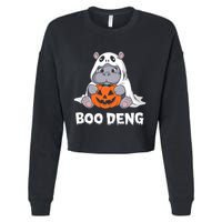 Funny Halloween Moo Deng Baby Hippo Boo Deng Ghost Costume Cropped Pullover Crew