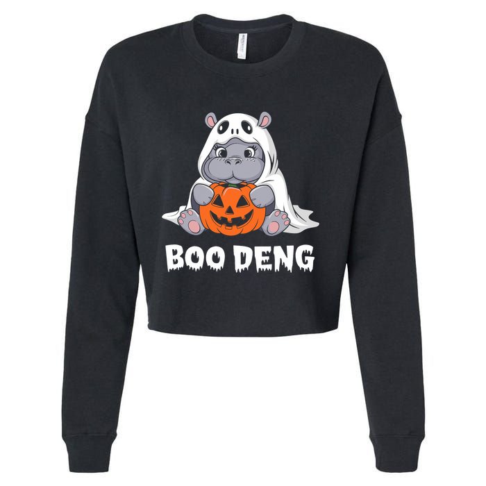 Funny Halloween Moo Deng Baby Hippo Boo Deng Ghost Costume Cropped Pullover Crew