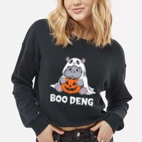 Funny Halloween Moo Deng Baby Hippo Boo Deng Ghost Costume Cropped Pullover Crew