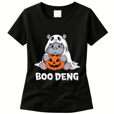 Funny Halloween Moo Deng Baby Hippo Boo Deng Ghost Costume Womens T-Shirt