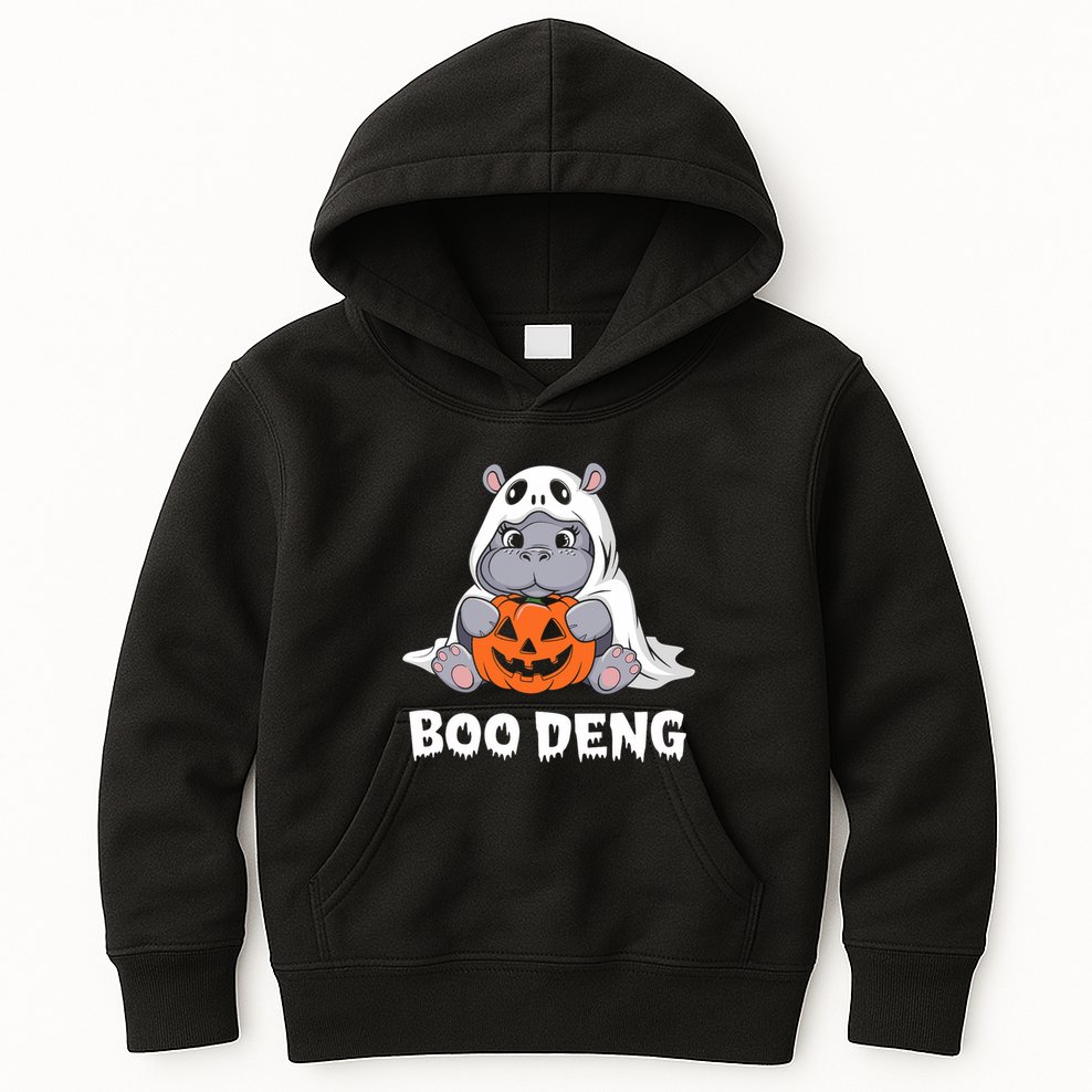 Funny Halloween Moo Deng Baby Hippo Boo Deng Ghost Costume Kids Hoodie