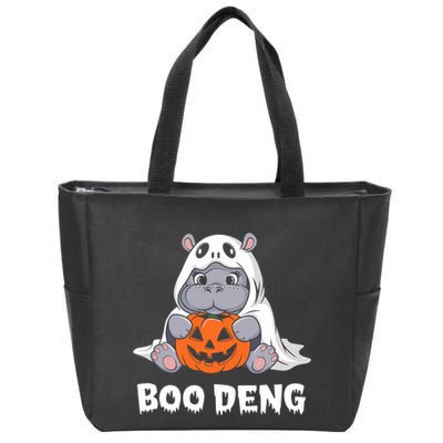 Funny Halloween Moo Deng Baby Hippo Boo Deng Ghost Costume Zip Tote Bag