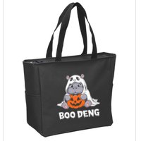 Funny Halloween Moo Deng Baby Hippo Boo Deng Ghost Costume Zip Tote Bag