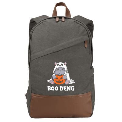 Funny Halloween Moo Deng Baby Hippo Boo Deng Ghost Costume Cotton Canvas Backpack