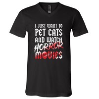 Cats Horror Movie Fan Halloween Horror Cat Lover Gifts V-Neck T-Shirt