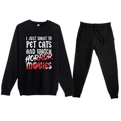 Cats Horror Movie Fan Halloween Horror Cat Lover Gifts Premium Crewneck Sweatsuit Set