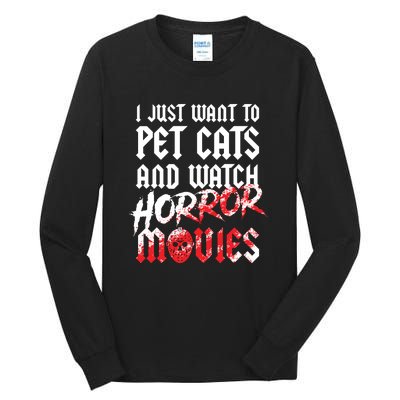 Cats Horror Movie Fan Halloween Horror Cat Lover Gifts Tall Long Sleeve T-Shirt