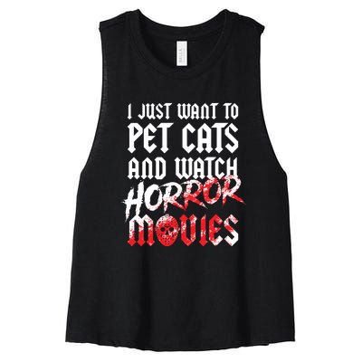 Cats Horror Movie Fan Halloween Horror Cat Lover Gifts Women's Racerback Cropped Tank