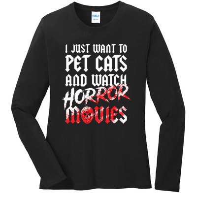 Cats Horror Movie Fan Halloween Horror Cat Lover Gifts Ladies Long Sleeve Shirt