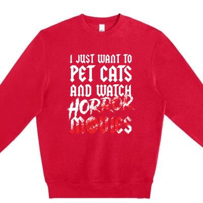 Cats Horror Movie Fan Halloween Horror Cat Lover Gifts Premium Crewneck Sweatshirt