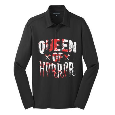 Funny Horror Movie Gift Scary Queen Of Horror Mother's Day Silk Touch Performance Long Sleeve Polo