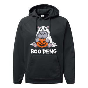 Funny Halloween Moo Deng Baby Hippo Boo Deng Ghost Costume Gift Performance Fleece Hoodie