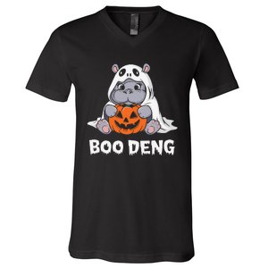 Funny Halloween Moo Deng Baby Hippo Boo Deng Ghost Costume Gift V-Neck T-Shirt