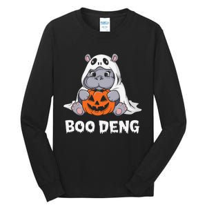 Funny Halloween Moo Deng Baby Hippo Boo Deng Ghost Costume Gift Tall Long Sleeve T-Shirt