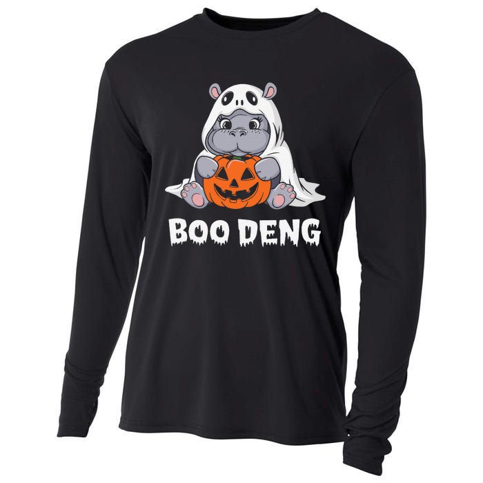 Funny Halloween Moo Deng Baby Hippo Boo Deng Ghost Costume Gift Cooling Performance Long Sleeve Crew