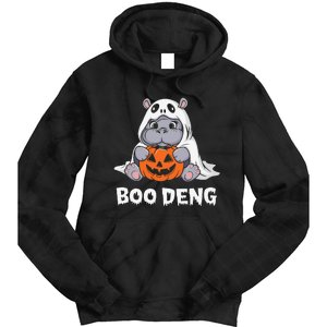 Funny Halloween Moo Deng Baby Hippo Boo Deng Ghost Costume Gift Tie Dye Hoodie