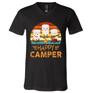 Funny Happy Marshmallow Camper Cute V-Neck T-Shirt