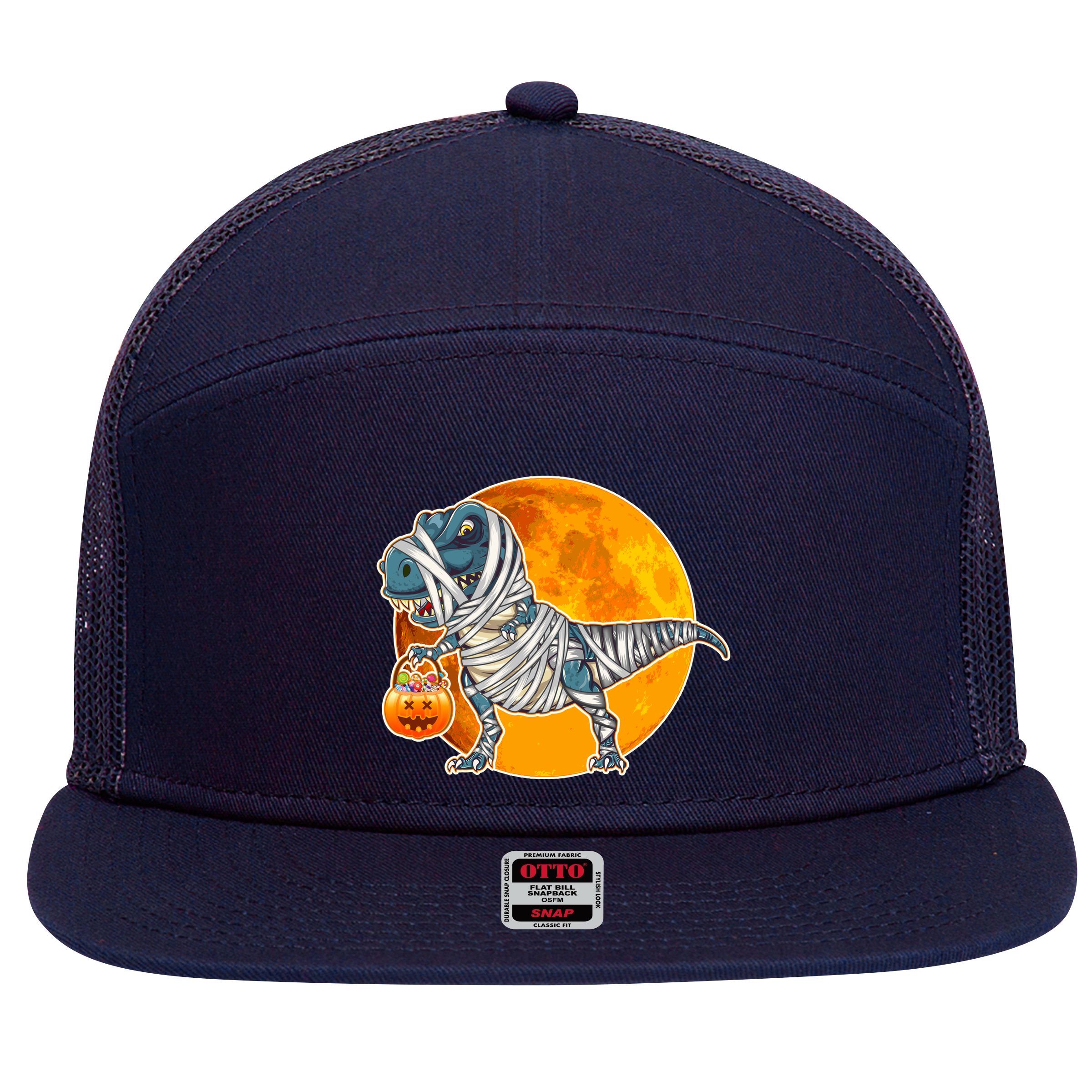 Funny Halloween Mummy TRex 7 Panel Mesh Trucker Snapback Hat