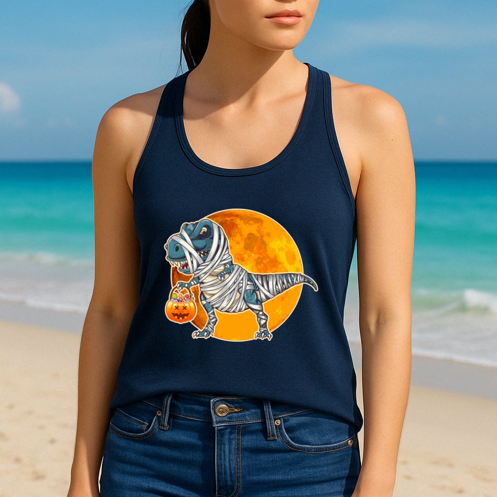 Funny Halloween Mummy TRex Womens Tank Top