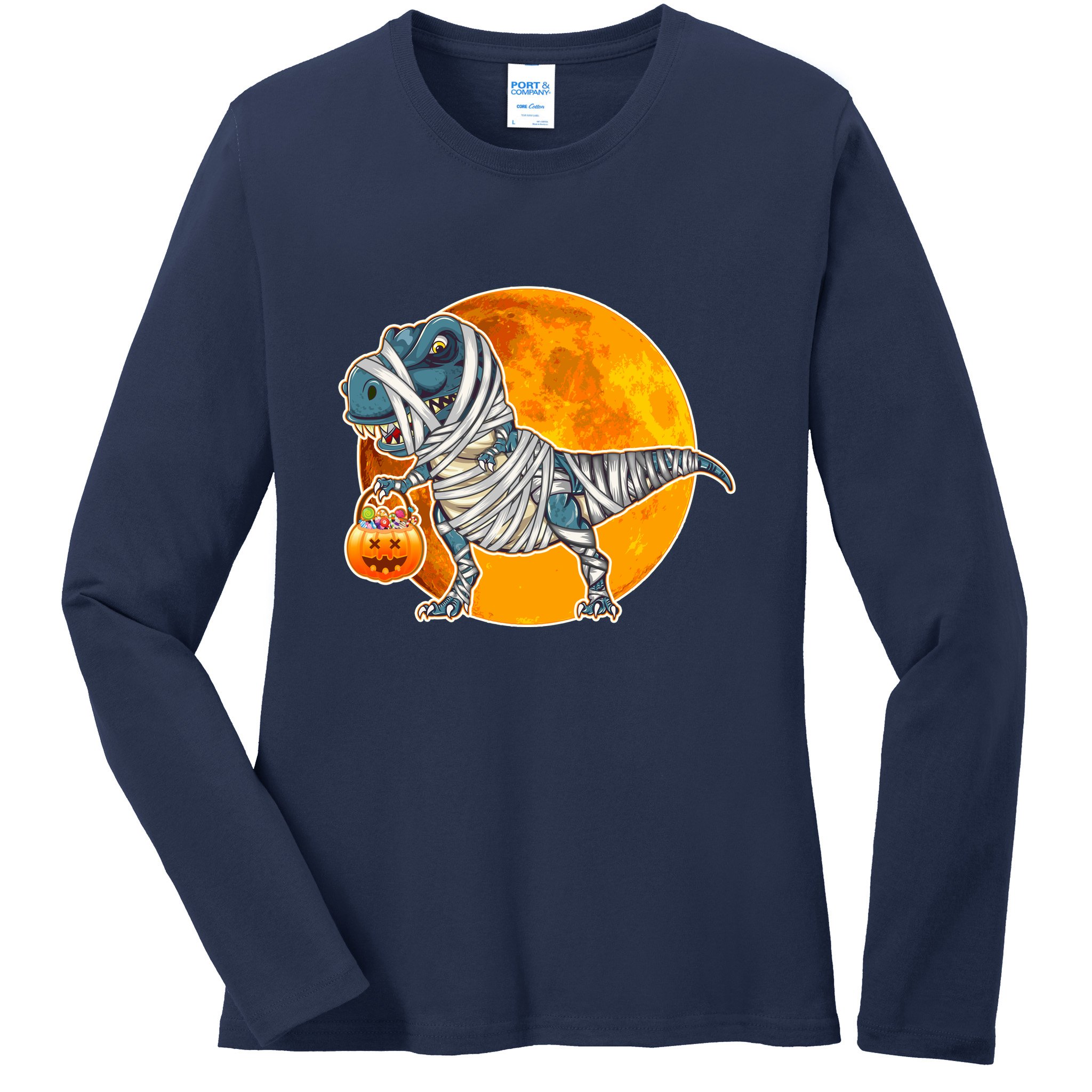Funny Halloween Mummy TRex Ladies Long Sleeve Shirt
