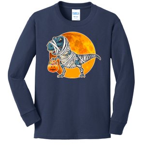 Funny Halloween Mummy TRex Kids Long Sleeve Shirt