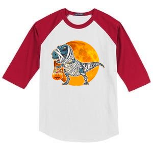 Funny Halloween Mummy TRex Kids Colorblock Raglan Jersey