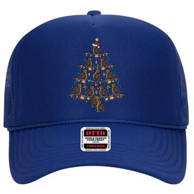 French Horn Music Lover Xmas Gift French Horn Christmas Tree Great Gift High Crown Mesh Back Trucker Hat