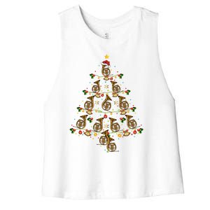 French Horn Music Lover Xmas Gift French Horn Christmas Tree Great Gift Women's Racerback Cropped Tank