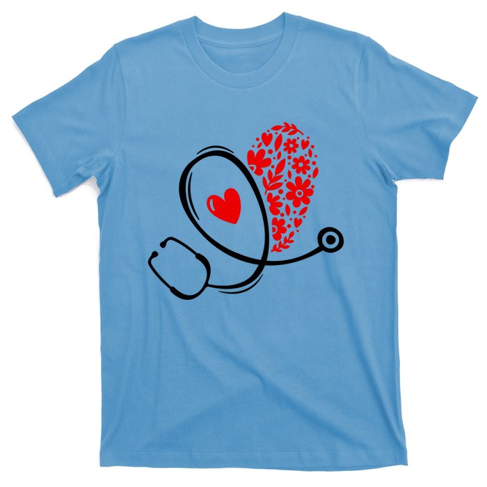 Floral Heart Medical Stethoscope Red Black Fan Fun Gift T-Shirt