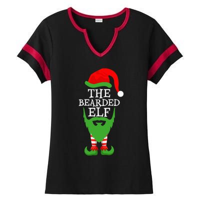 Festive Holiday Matching Ugly Christmas Sweater Bearded Elf Ladies Halftime Notch Neck Tee