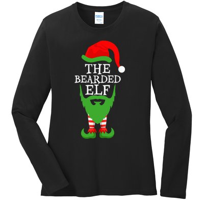 Festive Holiday Matching Ugly Christmas Sweater Bearded Elf Ladies Long Sleeve Shirt