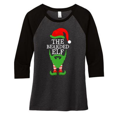 Festive Holiday Matching Ugly Christmas Sweater Bearded Elf Women's Tri-Blend 3/4-Sleeve Raglan Shirt