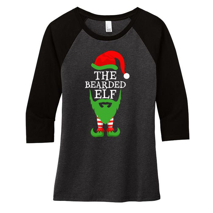 Festive Holiday Matching Ugly Christmas Sweater Bearded Elf Women's Tri-Blend 3/4-Sleeve Raglan Shirt