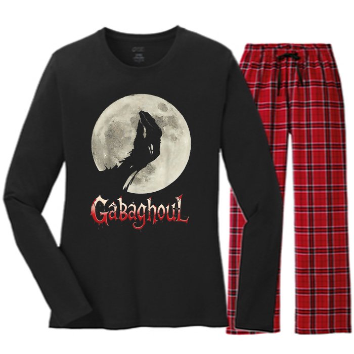 Funny Hand Moon Gabagool Halloween Women's Long Sleeve Flannel Pajama Set 