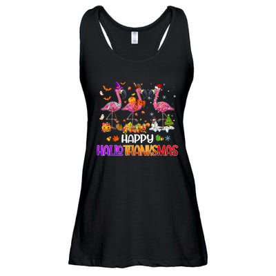 Flamingo Halloween Merry Christmas Happy Hallothanksmas Ladies Essential Flowy Tank