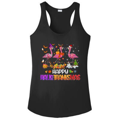 Flamingo Halloween Merry Christmas Happy Hallothanksmas Ladies PosiCharge Competitor Racerback Tank