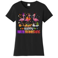 Flamingo Halloween Merry Christmas Happy Hallothanksmas Women's T-Shirt